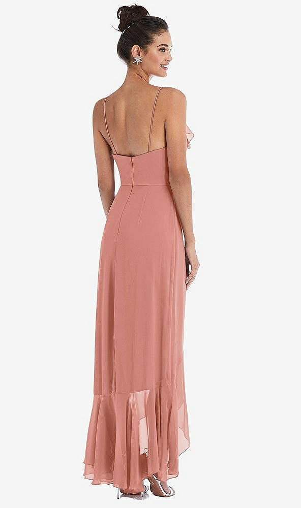 Back View - Desert Rose Ruffle-Trimmed V-Neck High Low Wrap Dress