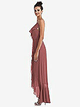 Side View Thumbnail - English Rose Ruffle-Trimmed V-Neck High Low Wrap Dress