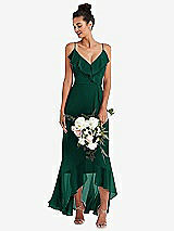 Alt View 1 Thumbnail - Hunter Green Ruffle-Trimmed V-Neck High Low Wrap Dress