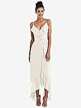 Front View Thumbnail - Ivory Ruffle-Trimmed V-Neck High Low Wrap Dress