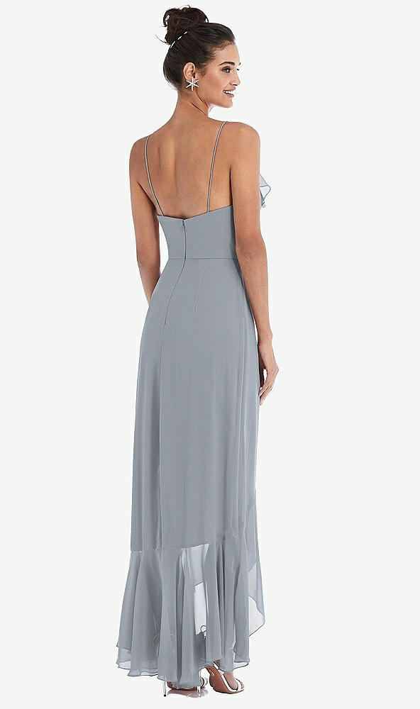 Back View - Platinum Ruffle-Trimmed V-Neck High Low Wrap Dress