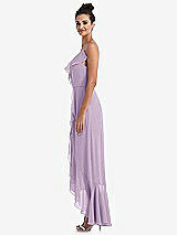 Side View Thumbnail - Pale Purple Ruffle-Trimmed V-Neck High Low Wrap Dress