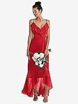 Alt View 1 Thumbnail - Parisian Red Ruffle-Trimmed V-Neck High Low Wrap Dress