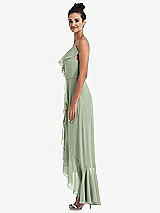 Side View Thumbnail - Sage Ruffle-Trimmed V-Neck High Low Wrap Dress