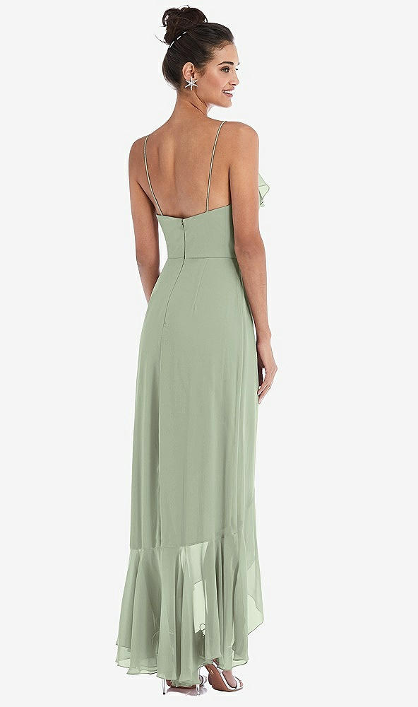 Back View - Sage Ruffle-Trimmed V-Neck High Low Wrap Dress