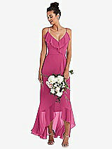 Alt View 1 Thumbnail - Tea Rose Ruffle-Trimmed V-Neck High Low Wrap Dress