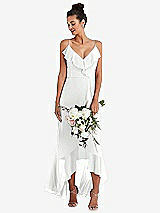 Alt View 1 Thumbnail - White Ruffle-Trimmed V-Neck High Low Wrap Dress