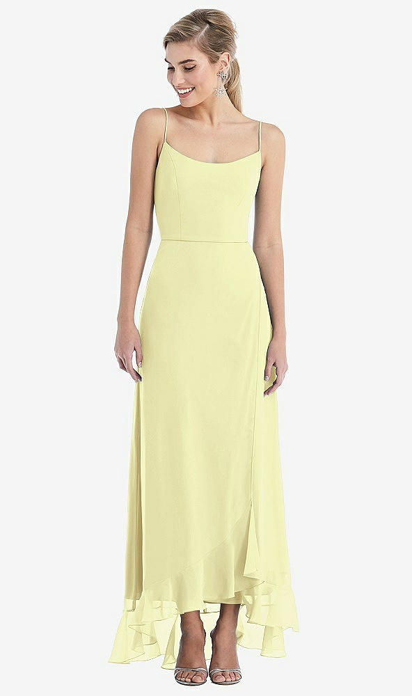 Front View - Butter Yellow Scoop Neck Ruffle-Trimmed High Low Maxi Dress