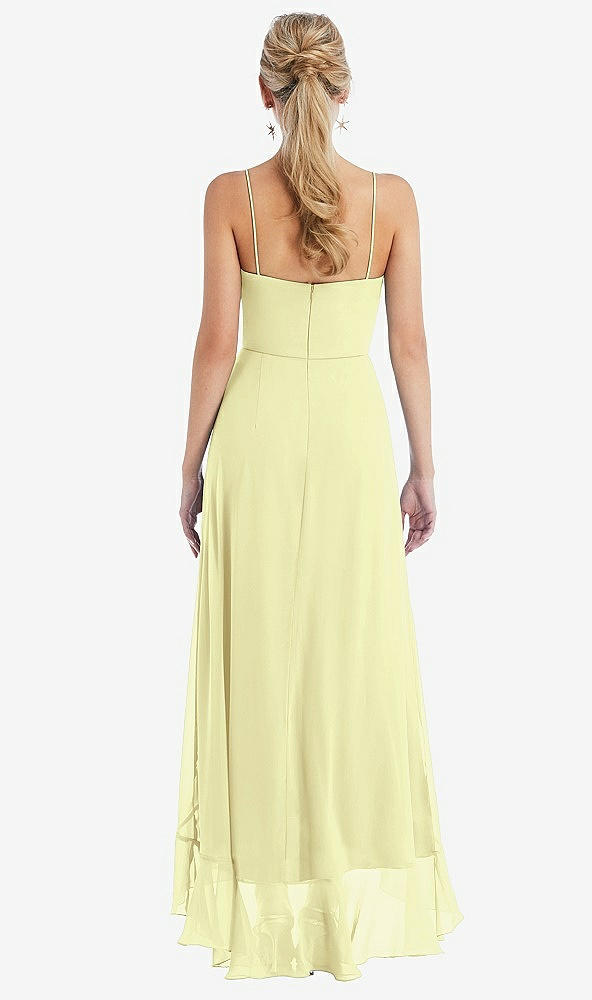 Back View - Butter Yellow Scoop Neck Ruffle-Trimmed High Low Maxi Dress