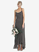 Alt View 1 Thumbnail - Caviar Gray Scoop Neck Ruffle-Trimmed High Low Maxi Dress