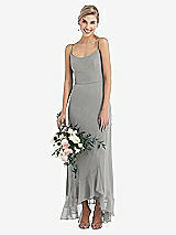 Alt View 1 Thumbnail - Chelsea Gray Scoop Neck Ruffle-Trimmed High Low Maxi Dress