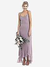 Alt View 1 Thumbnail - Lilac Dusk Scoop Neck Ruffle-Trimmed High Low Maxi Dress