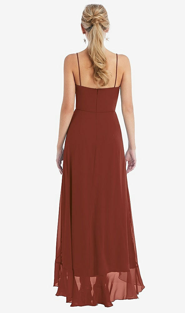 Back View - Auburn Moon Scoop Neck Ruffle-Trimmed High Low Maxi Dress