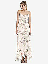 Front View Thumbnail - Blush Garden Scoop Neck Ruffle-Trimmed High Low Maxi Dress