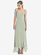 Front View Thumbnail - Celadon Scoop Neck Ruffle-Trimmed High Low Maxi Dress