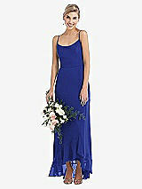 Alt View 1 Thumbnail - Cobalt Blue Scoop Neck Ruffle-Trimmed High Low Maxi Dress