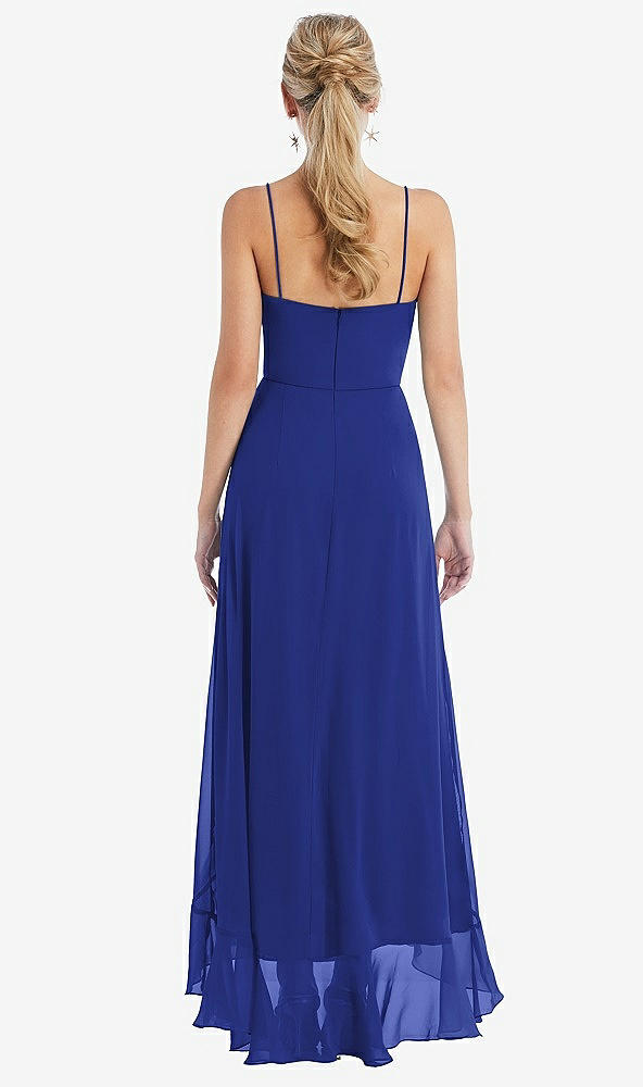 Back View - Cobalt Blue Scoop Neck Ruffle-Trimmed High Low Maxi Dress