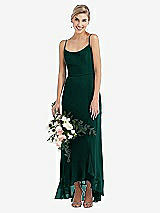 Alt View 1 Thumbnail - Evergreen Scoop Neck Ruffle-Trimmed High Low Maxi Dress