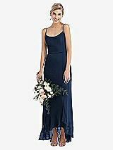 Alt View 1 Thumbnail - Midnight Navy Scoop Neck Ruffle-Trimmed High Low Maxi Dress