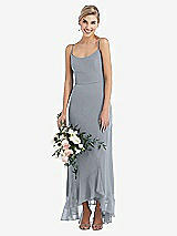 Alt View 1 Thumbnail - Platinum Scoop Neck Ruffle-Trimmed High Low Maxi Dress