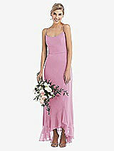 Alt View 1 Thumbnail - Powder Pink Scoop Neck Ruffle-Trimmed High Low Maxi Dress