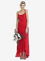 Alt View 1 Thumbnail - Parisian Red Scoop Neck Ruffle-Trimmed High Low Maxi Dress