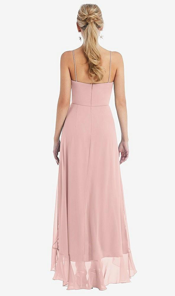 Back View - Rose - PANTONE Rose Quartz Scoop Neck Ruffle-Trimmed High Low Maxi Dress