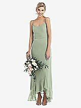 Alt View 1 Thumbnail - Sage Scoop Neck Ruffle-Trimmed High Low Maxi Dress