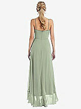 Rear View Thumbnail - Sage Scoop Neck Ruffle-Trimmed High Low Maxi Dress