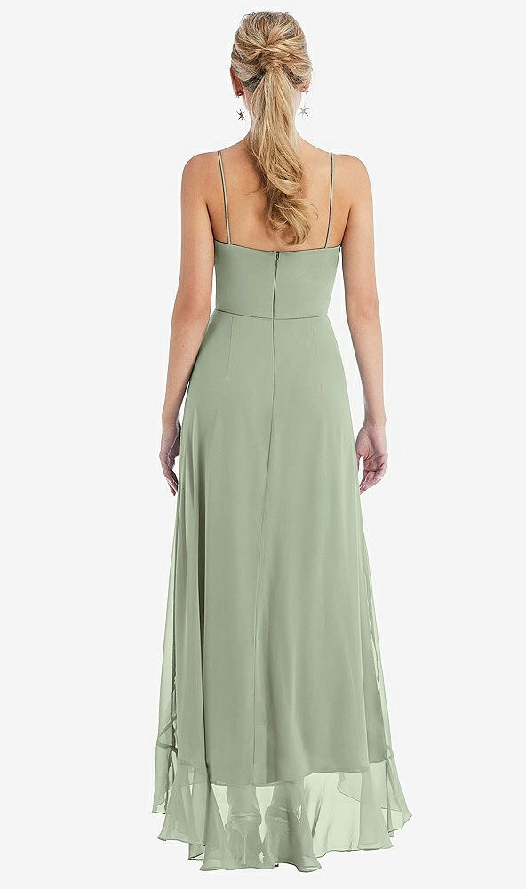 Back View - Sage Scoop Neck Ruffle-Trimmed High Low Maxi Dress