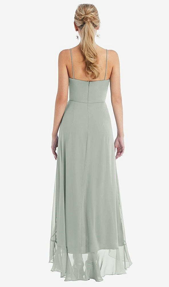 Back View - Willow Green Scoop Neck Ruffle-Trimmed High Low Maxi Dress