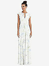 Front View Thumbnail - Bleu Garden Flutter Sleeve V-Keyhole Chiffon Maxi Dress