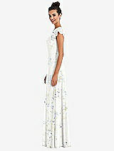 Side View Thumbnail - Bleu Garden Flutter Sleeve V-Keyhole Chiffon Maxi Dress