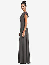 Side View Thumbnail - Caviar Gray Flutter Sleeve V-Keyhole Chiffon Maxi Dress