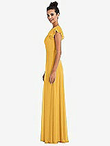 Side View Thumbnail - NYC Yellow Flutter Sleeve V-Keyhole Chiffon Maxi Dress