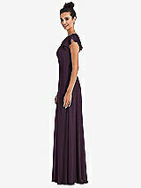 Side View Thumbnail - Aubergine Flutter Sleeve V-Keyhole Chiffon Maxi Dress