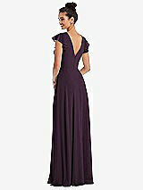 Rear View Thumbnail - Aubergine Flutter Sleeve V-Keyhole Chiffon Maxi Dress