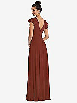 Rear View Thumbnail - Auburn Moon Flutter Sleeve V-Keyhole Chiffon Maxi Dress