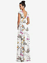 Rear View Thumbnail - Butterfly Botanica Ivory Flutter Sleeve V-Keyhole Chiffon Maxi Dress