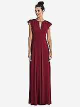 Front View Thumbnail - Burgundy Flutter Sleeve V-Keyhole Chiffon Maxi Dress