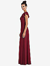 Side View Thumbnail - Burgundy Flutter Sleeve V-Keyhole Chiffon Maxi Dress