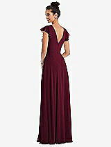 Rear View Thumbnail - Cabernet Flutter Sleeve V-Keyhole Chiffon Maxi Dress