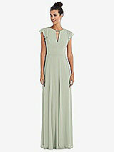 Front View Thumbnail - Celadon Flutter Sleeve V-Keyhole Chiffon Maxi Dress