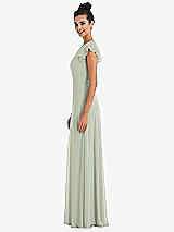 Side View Thumbnail - Celadon Flutter Sleeve V-Keyhole Chiffon Maxi Dress