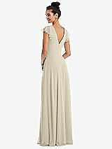 Rear View Thumbnail - Champagne Flutter Sleeve V-Keyhole Chiffon Maxi Dress