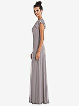 Side View Thumbnail - Cashmere Gray Flutter Sleeve V-Keyhole Chiffon Maxi Dress