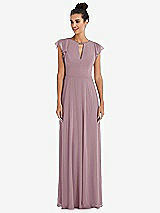 Front View Thumbnail - Dusty Rose Flutter Sleeve V-Keyhole Chiffon Maxi Dress