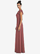 Side View Thumbnail - English Rose Flutter Sleeve V-Keyhole Chiffon Maxi Dress