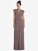 Front View Thumbnail - French Truffle Flutter Sleeve V-Keyhole Chiffon Maxi Dress