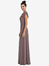 Side View Thumbnail - French Truffle Flutter Sleeve V-Keyhole Chiffon Maxi Dress